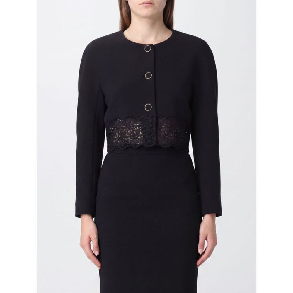 Chloe Women Chloe Cropped Wool Jacket With Lace Embroidery And Crew Neck